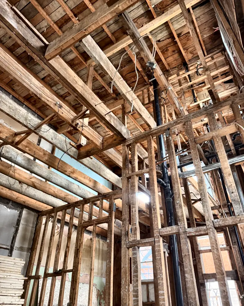 Building opened down to the framing, ready for the next trades